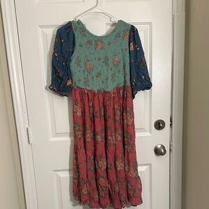 Floral Kids Dress in Green and Pink